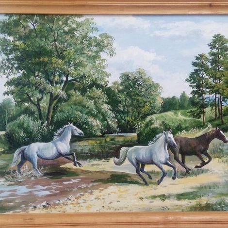Геннадий Пономарев. Пейзаж с лошадьми.